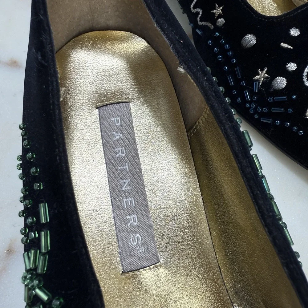 Vintage Y2K New Year 2000 Beaded Velvet Leather Sole Block Pumps Black 6.5M
